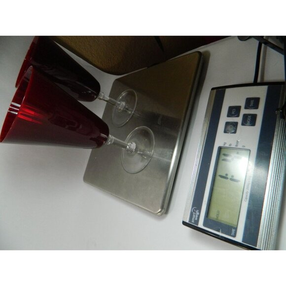 Pier 1 Ruby Red Pleated Wine Glass Wafer Stem 8" Optic Pleats Set Of 2 - Picture 11 of 12